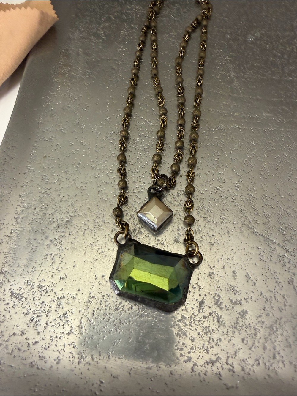 Vintage-Inspired Reversible Pink & Green Pendant Necklace - Picture 12 of 14